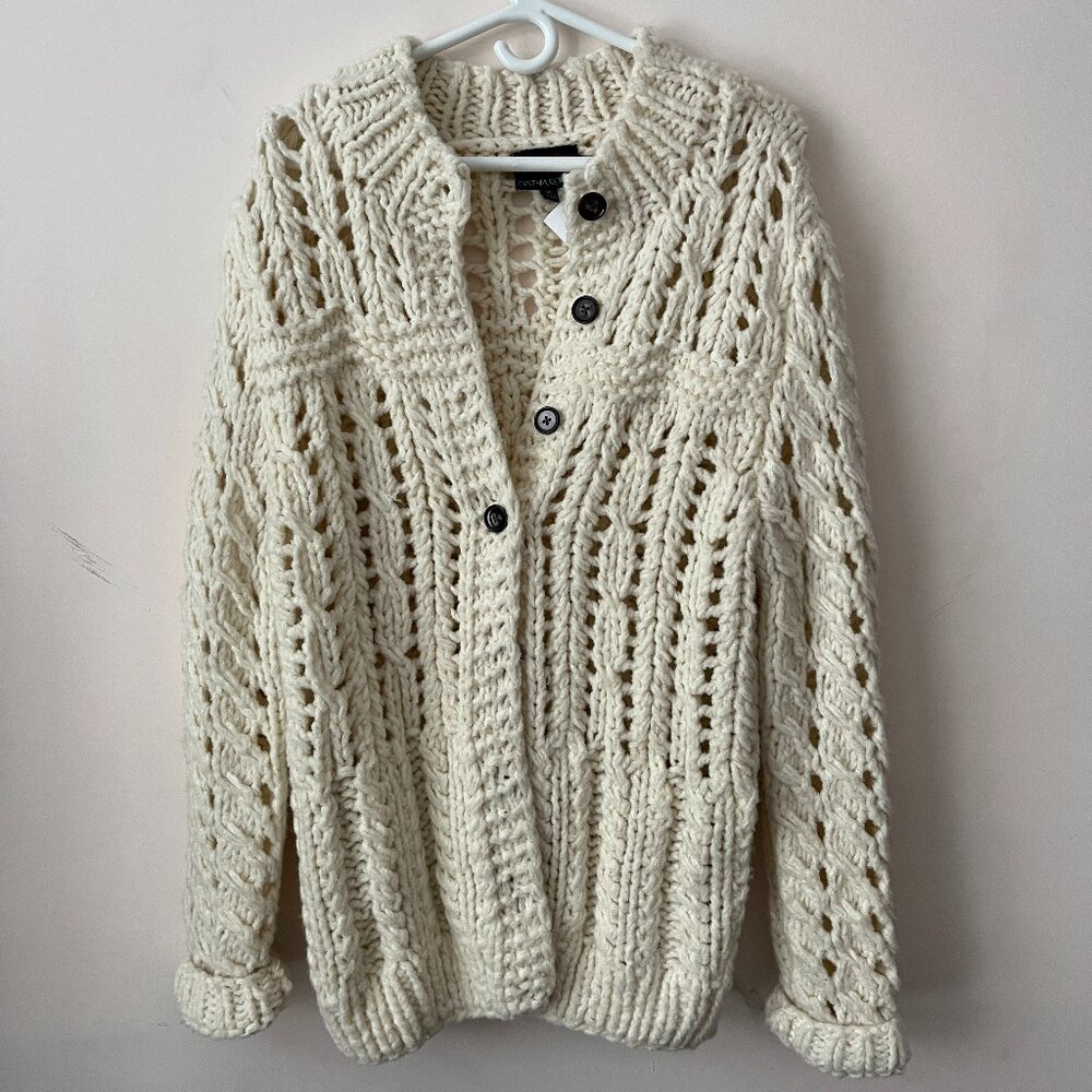 NWT cynthia rowley open knit button down sweater cardigan cream XL